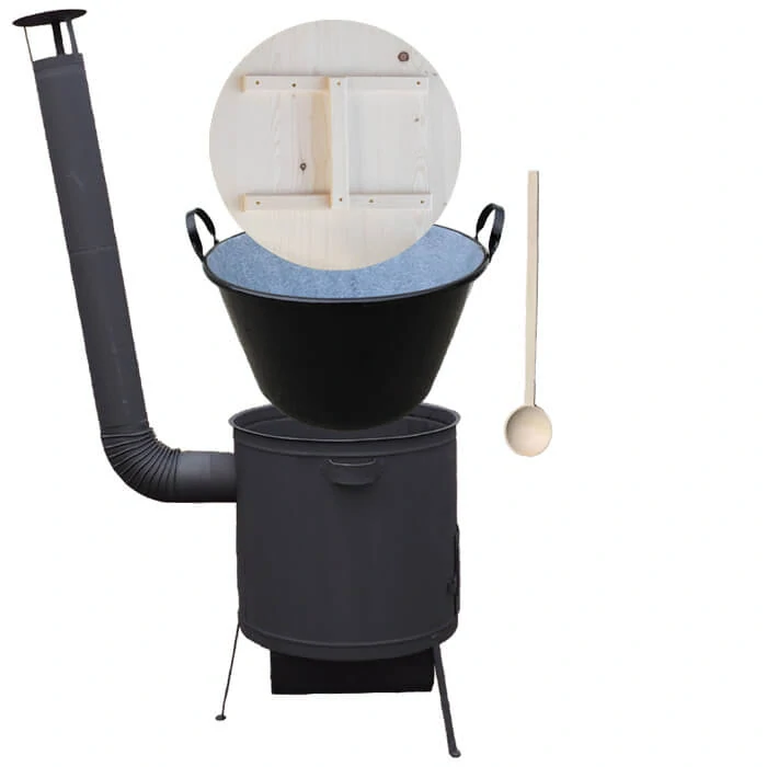 Zabíjačkový smaltovaný kotol 100 L, žiaruvzdorná kotlina 42 PLUS 600 4 MM, drevená pokrievka + vareška