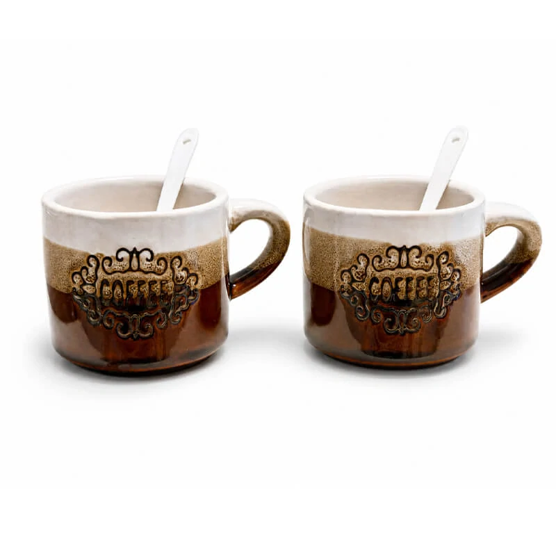 Keramické poháre na kávu 150 ml COFFEE s lyžičkami 2 ks