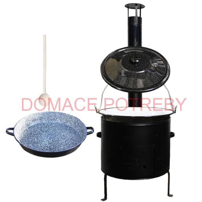 Smaltovaný kotlík 16 L (1,2mm) + smaltovaná grilovacia panvica s uškami GRILL PARTY