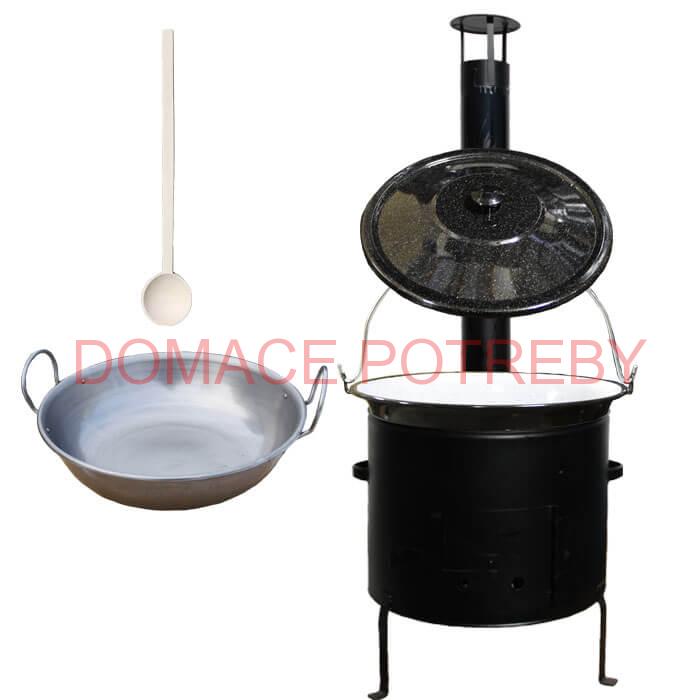 Smaltovaný kotlík 30 L (1,2 mm) + železná grilovacia panvica s uškami GRILL PARTY