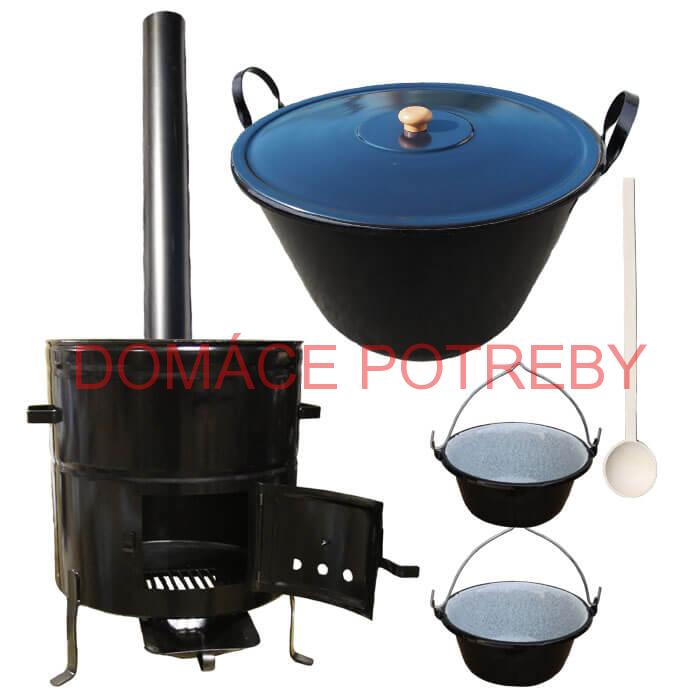 Zabíjačkový smaltovaný kotol 80 L + kovová kotlina 58 cm + 2 servírovacie kotlíky