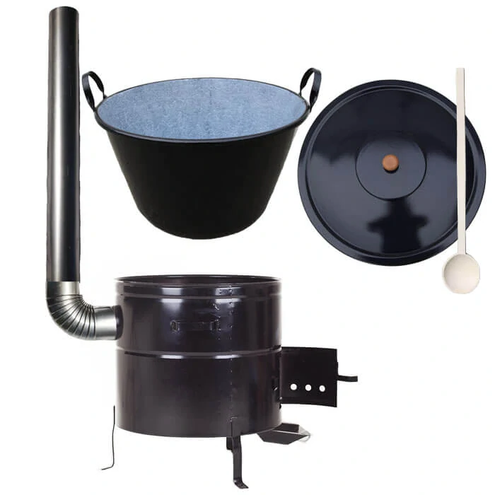 Zabíjačkový smaltovaný kotol 70 L + kovová kotlina 56 cm + dymovod
