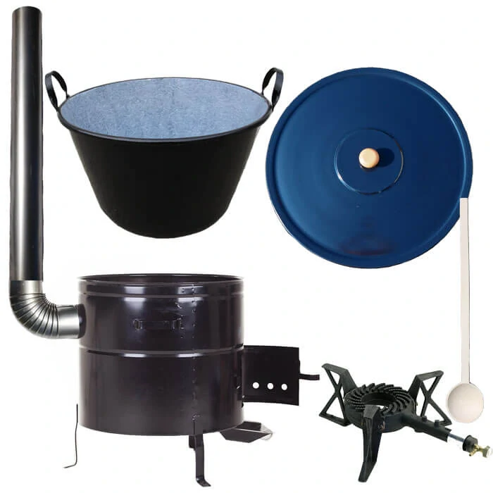 Zabíjačkový smaltovaný kotol 60 L + kovová kotlina 53 cm + horák 7 kW + dymovod