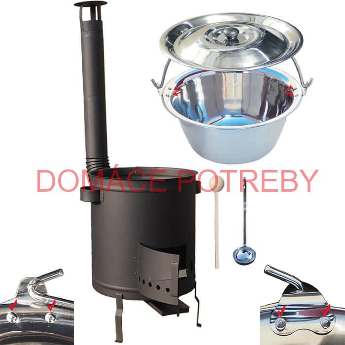 Nerezový kotlík 20 L (0,8 mm) zosilnený s nitmi + hrubostenná (1,5 mm) a žiaruvzdorná kotlina 42 PLUS 600