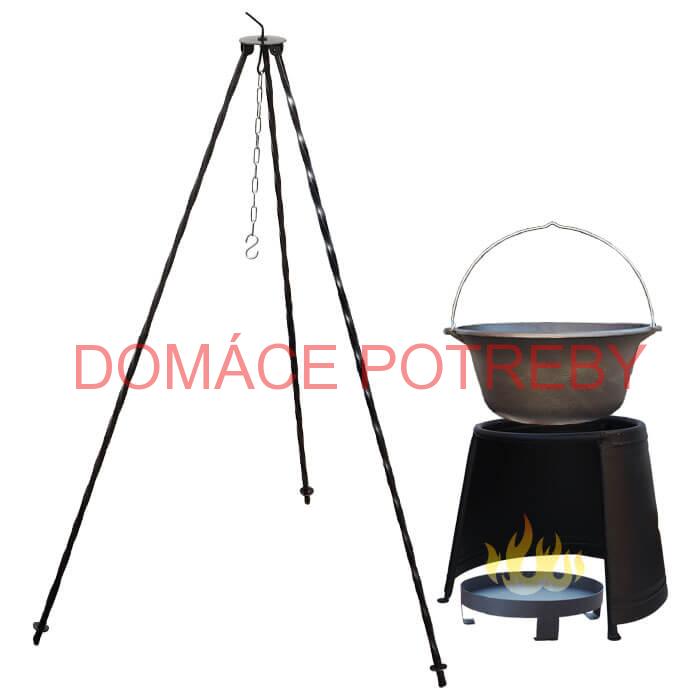 Liatinový kotlík 7,2 L + chránič plameňa 32 cm + ohnisko 36 cm + trojnožka 1,2 m