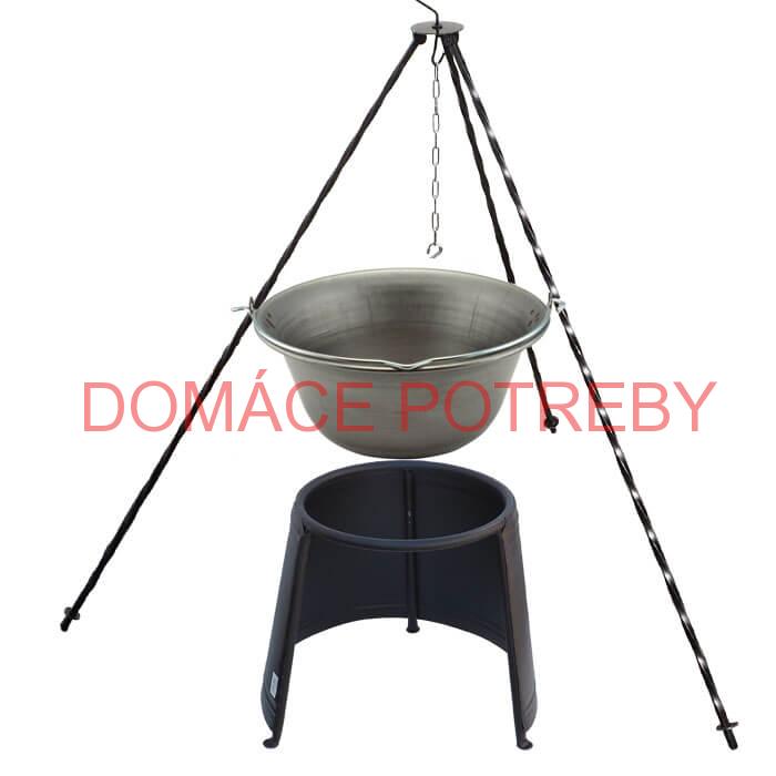 Železný kotlík 6 L (0,75 mm) + chránič plameňa 32 cm + trojnožka 1,2 m