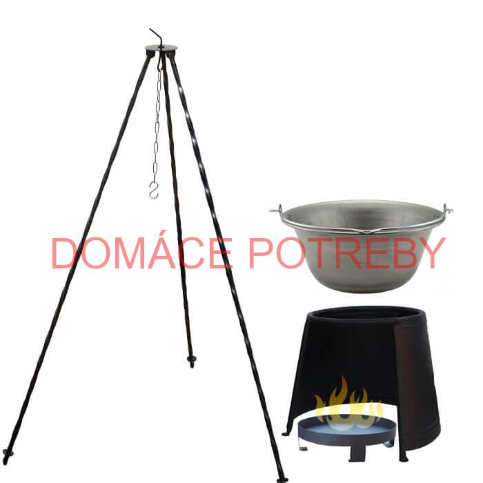 Železný kotlík 20 L (0,75 mm) + chránič plameňa 43 cm + ohnisko 36 cm + trojnožka 1,2 m