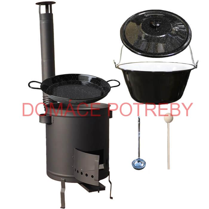 Smaltovaný kotlík 13 L (1,2 mm) + Paella panvica 38 cm + hrubostenná (1,5 mm) žiaruvzdorná kotlina (1,5 mm) 36 PLUS 600