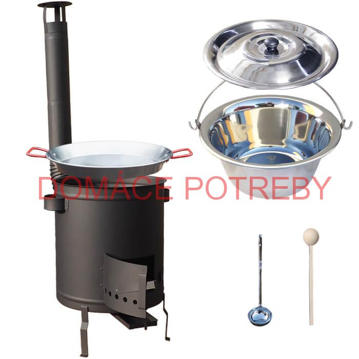 Nerezový kotlík 14 L (0,8 mm) + Paella panvica 38 cm + hrubostenná (1,5 mm) žiaruvzdorná kotlina (1,5 mm) 36 PLUS 600