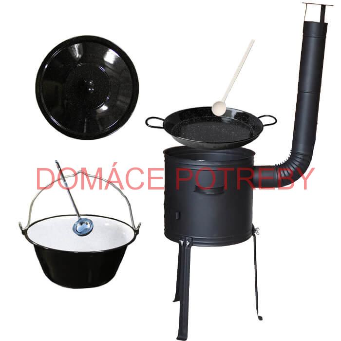 Smaltovaný kotlík 13 L (1,2 mm) + Paella panvica 38 cm + kotlina s vysokými nožičkami 36 cm, žiaruvzdorná farba Plus 700