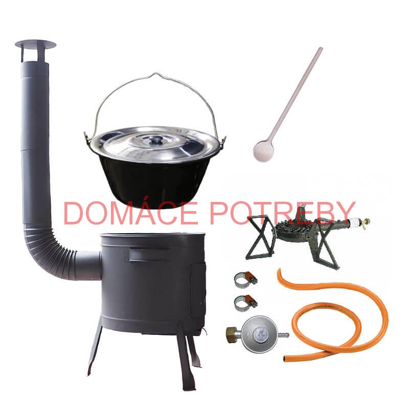 Smaltovaný kotlík (1,2 mm) 25 L + liatinový horák 5,5 kW + nízka kotlina 42 PLUS 600 + nerezová pokrievka INOX