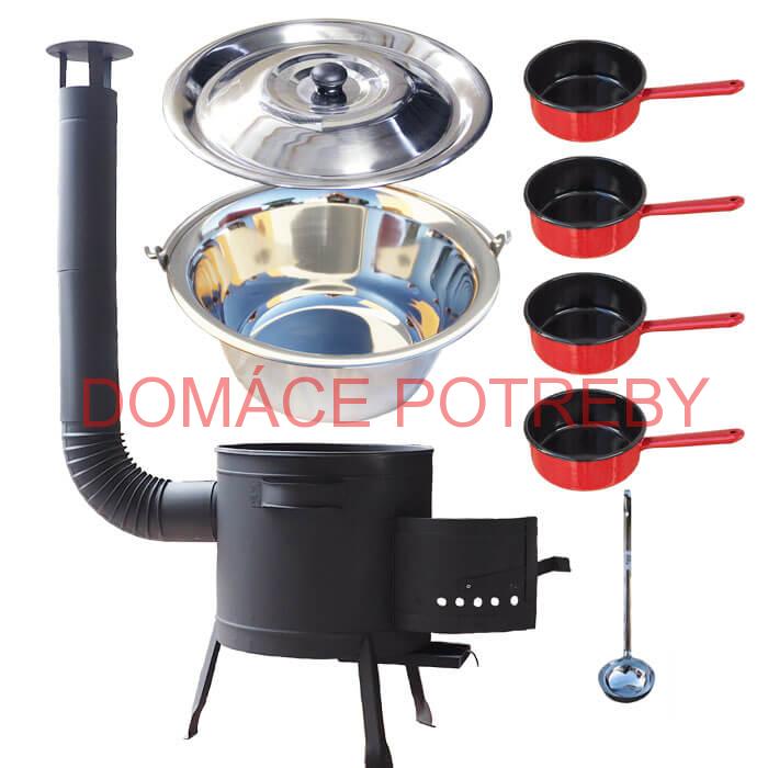 Nerezový kotlík 22 L (0,8 mm) INOX + smaltované rajnice 4 ks + nízka žiaruvzdorná kotlina 42 cm PLUS 600