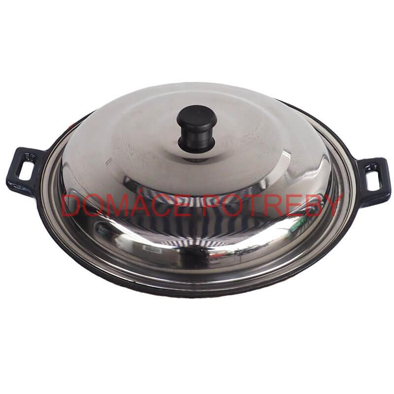 Liatinový wok – smaltovaný povrch 37 cm + nerezová pokrievka