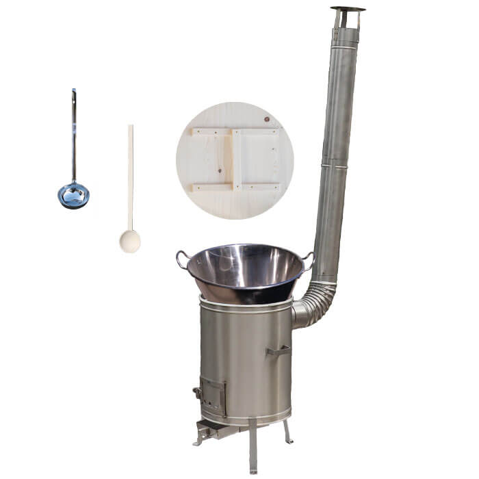 Zabíjačkový nerezový kotol 100 L + nerezová kotlina 60 cm + vareška a naberačka