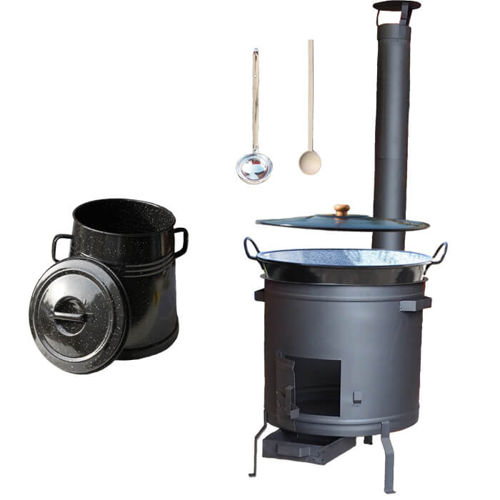 Smaltovaný kotol 60 L + žiaruvzdorná kotlina 53 cm PLUS 600 + Nádoba na masť 10 L