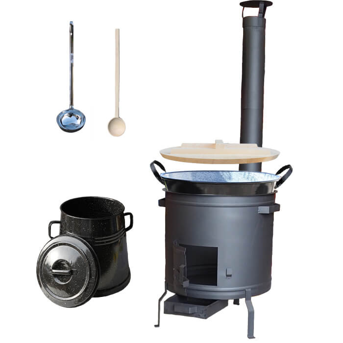 Smaltovaný kotol 100 L + žiaruvzdorná kotlina 60 cm PLUS 600 + Nádoba na masť 10 L