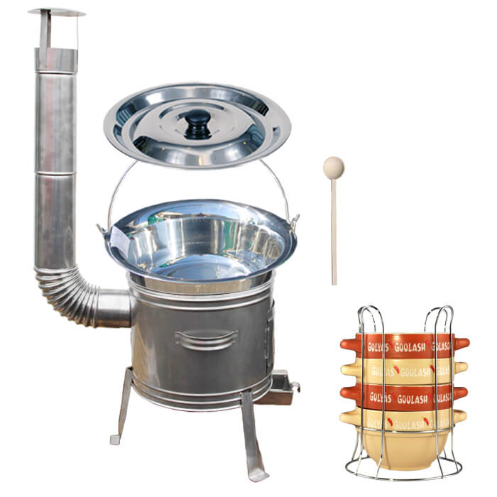 Nerezový kotlík 22 L (0,8 mm) INOX + misky na guláš 4 ks + nerezová kotlina 42 cm TOPLUX