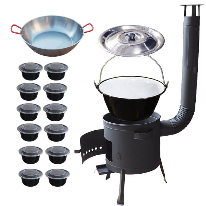 Smaltovaný kotlík 22 L + Panvica PAELLA (WOK) 45 cm + misky 12 ks + nízka kotlina 42 PLUS 600