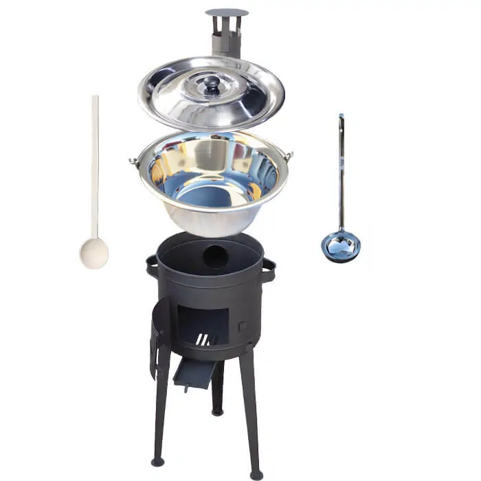 Nerezový kotlík 20 L (1,2 mm) INOX + vysoká žiaruvzdorná kotlina (1,5 mm) HODO 42 cm PLUS 600 + vareška + naberačka