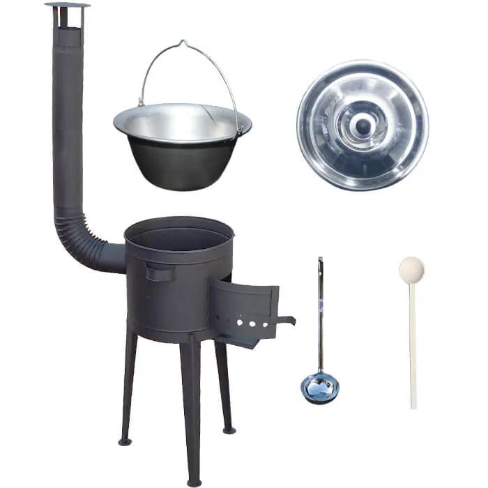 Nerezový kotlík 20 L (1,5 mm) + vysoká žiaruvzdorná kotlina (1,5 mm) HODO 42 cm PLUS 600 + vareška + naberačka