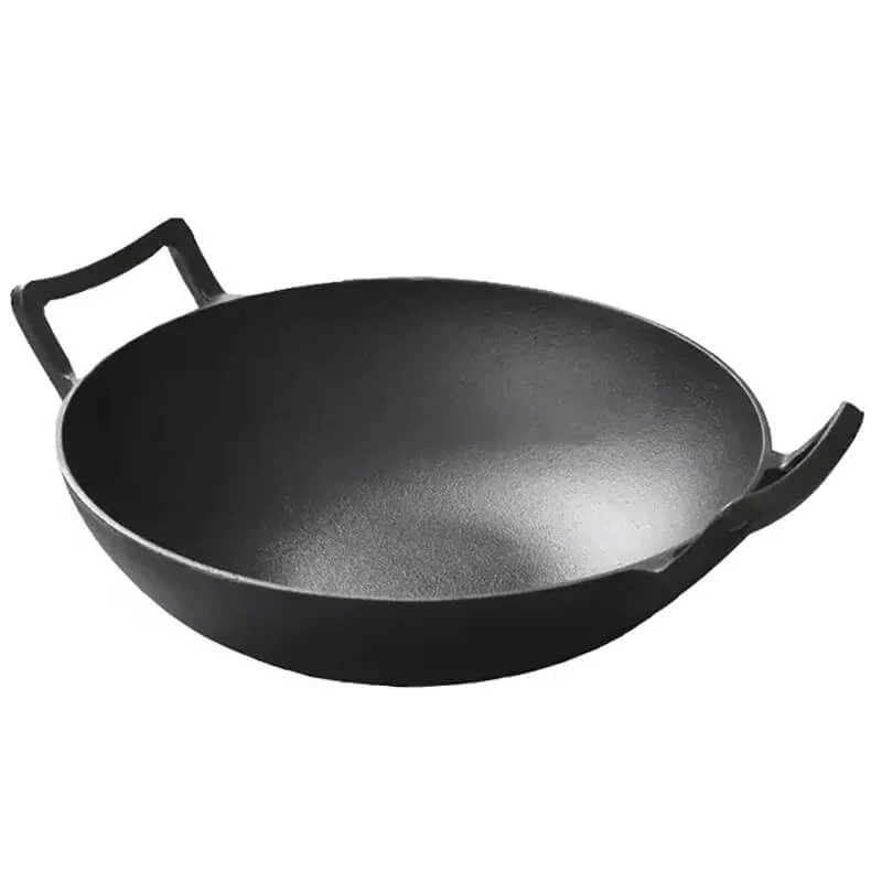 Liatinový čínsky wok 36,5 cm s drevenou pokrievkou