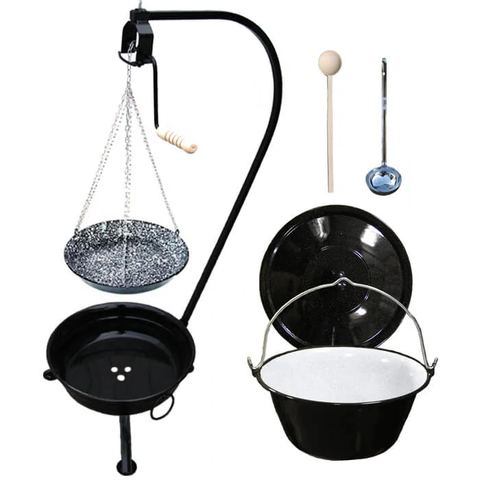 Smaltovaný kotlík 10 L (1,2 mm) + smaltovaná panvica + prenosné ohnisko