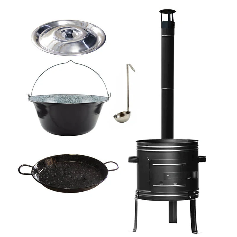 Smaltovaný kotlík 25 L + kovová kotlina + smaltovaná panvica 46 cm Paella