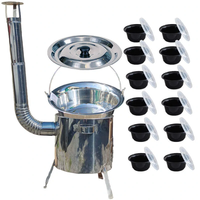 Nerezový kotlík 14 L (0,8 mm) INOX + Nerezová kotlina 36 INOX LUSTRO + misky 12 ks