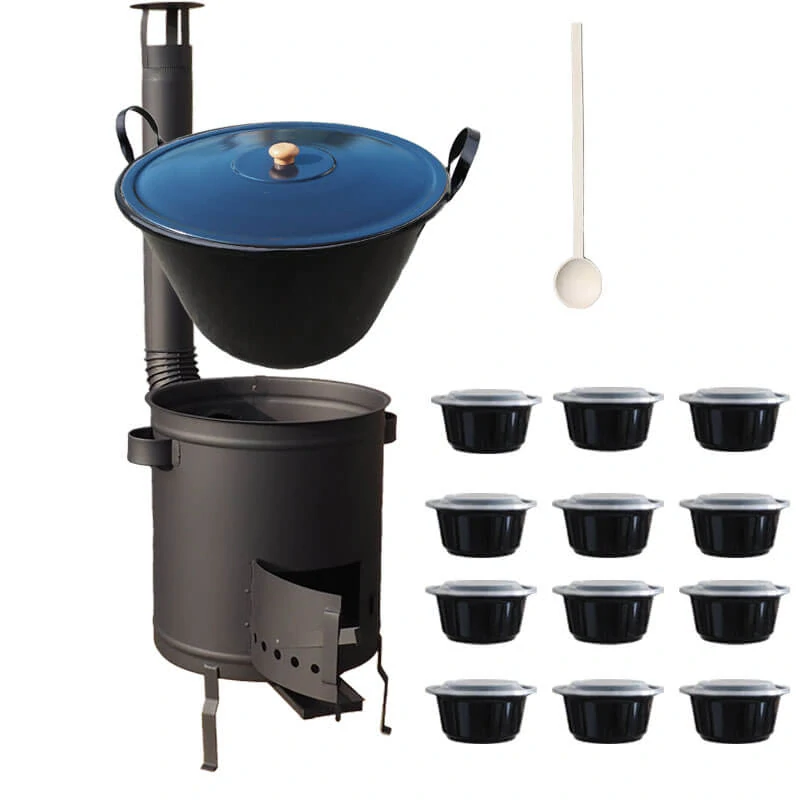 Smaltovaný kotol 70 L + hrubostenná kotlina 53 cm (2 mm) STRONG PLUS 600 + misky 12 ks