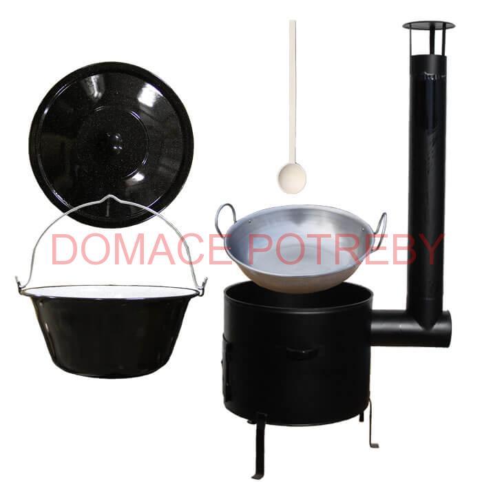 Smaltovaný kotlík 13 L (1,2 mm) + železná grilovacia panvica s uškami GRILL PARTY