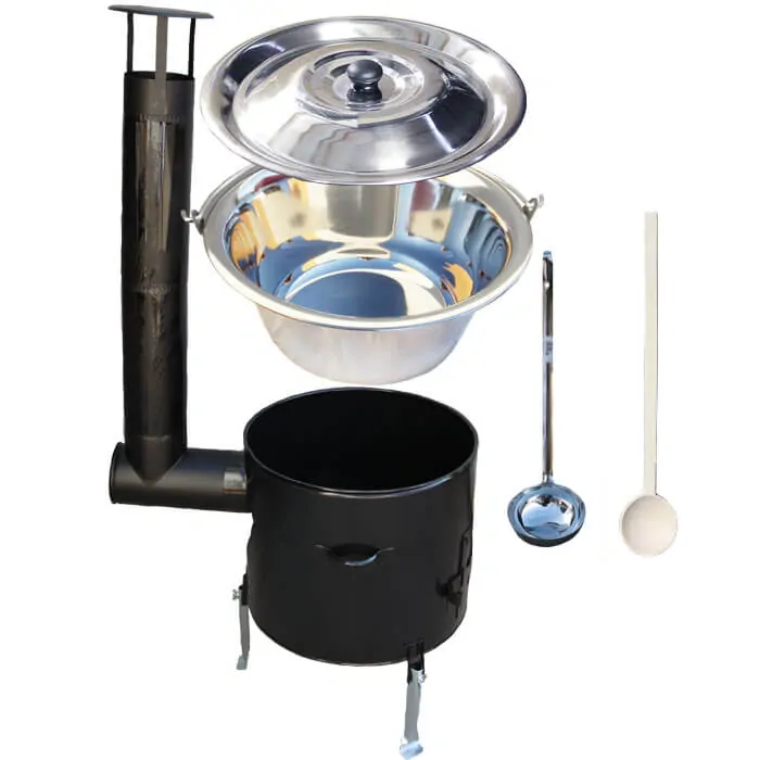 Antikorový kotlík 14 L (0,8 mm) + smaltovaná kotlina 36 cm + vareška a naberačka Easy party