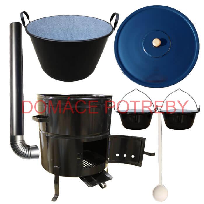 Zabíjačkový smaltovaný kotol 80 L + kovová kotlina 58 cm + 2 servírovacie kotlíky