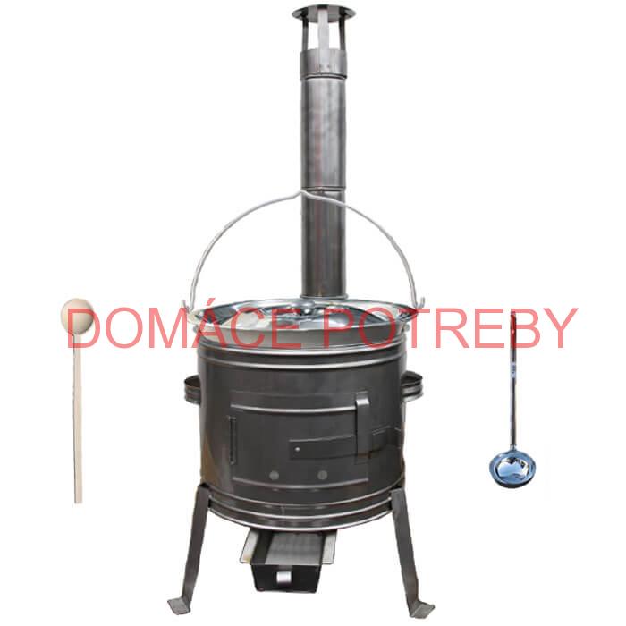 Železný kotlík 30 L (0,75 mm) + nerezová kotlina 45 cm + vareška a naberačka TOPLUX
