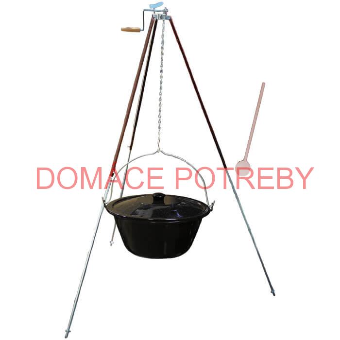 Smaltovaný kotlík 16 L (1,2 mm) + teleskopická trojnožka s poistnou kladkou + pokrievka