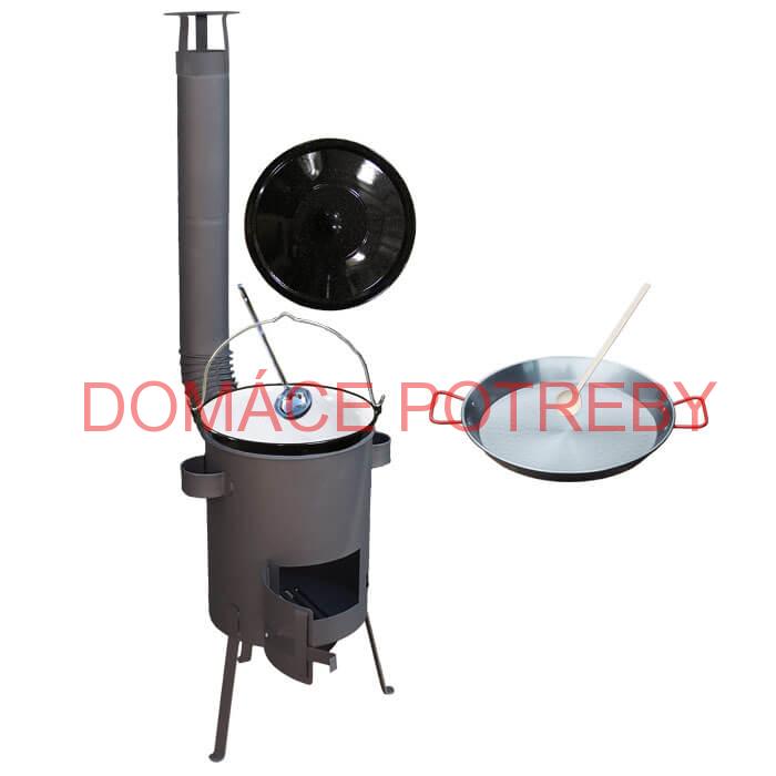 Smaltovaný kotlík 16 L + Paella oceľová panvica 42 cm + žiaruvzdorná kotlina 39 PLUS 600 s roštom na popol 4 mm