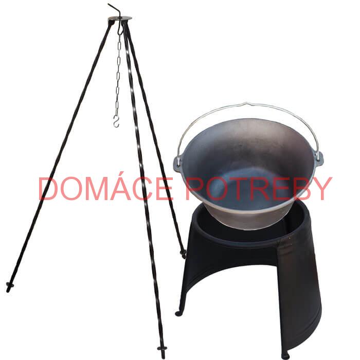 Liatinový kotlík 10,8 L + chránič plameňa 37 cm + trojnožka 1,2 m