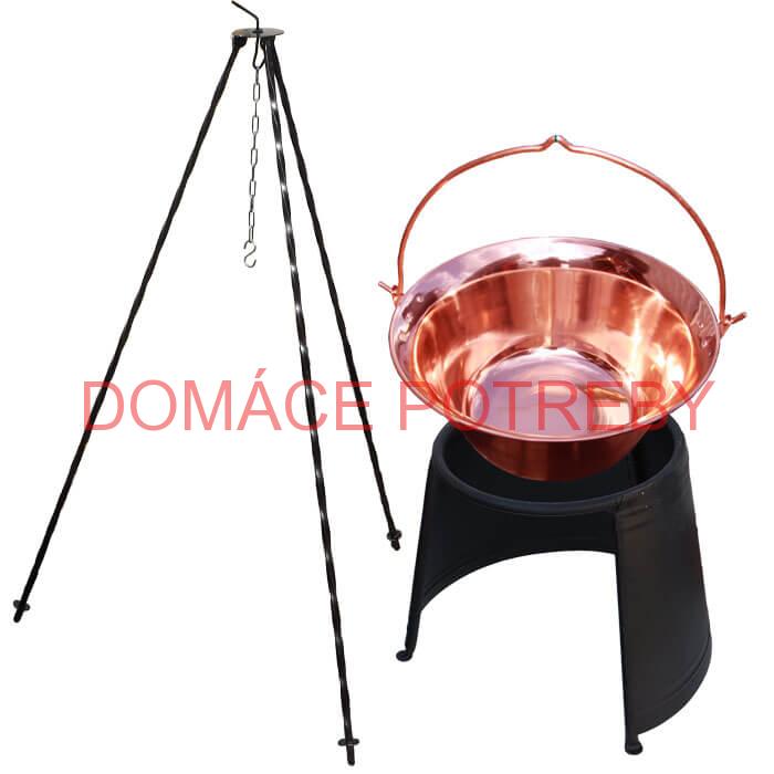 Medený kotlík 14 L (1,2 mm) + chránič plameňa 37 cm + trojnožka 1,2 m