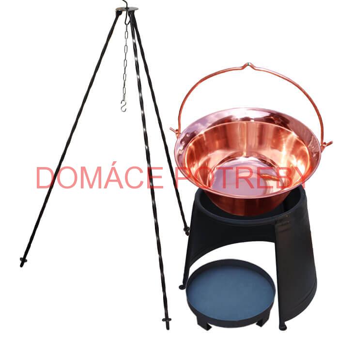 Medený kotlík 20 L (1,2 mm) + chránič plameňa 43 cm + ohnisko 36 cm + trojnožka 1,2 m