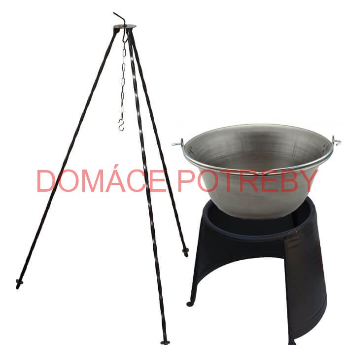 Železný kotlík 6 L (0,75 mm) + chránič plameňa 32 cm + trojnožka 1,2 m