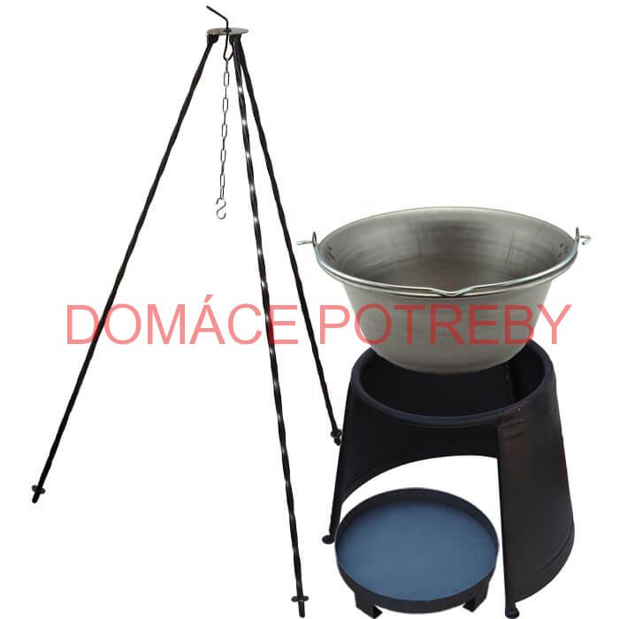 Železný kotlík 20 L (0,75 mm) + chránič plameňa 43 cm + ohnisko 36 cm + trojnožka 1,2 m