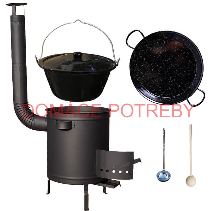 Smaltovaný kotlík 13 L (1,2 mm) + Paella panvica 38 cm + hrubostenná (1,5 mm) žiaruvzdorná kotlina (1,5 mm) 36 PLUS 600