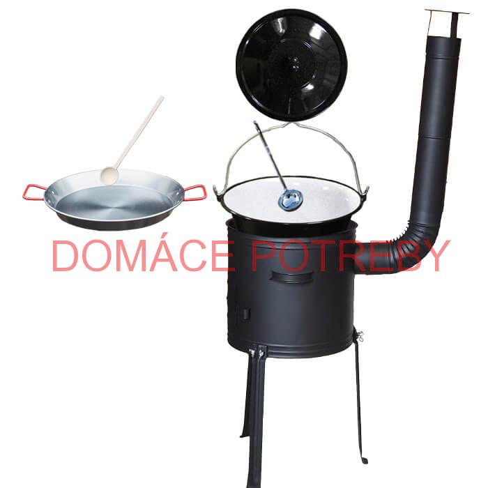 Smaltovaný kotlík 13 L (1,2 mm) + Paella panvica 38 cm + kotlina s vysokými nožičkami 36 cm, žiaruvzdorná farba Plus 700