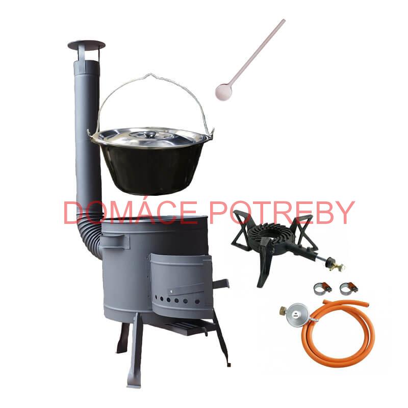 Smaltovaný kotlík (1,2 mm) 25 L + liatinový horák 5,5 kW + nízka kotlina 42 PLUS 600 + nerezová pokrievka INOX