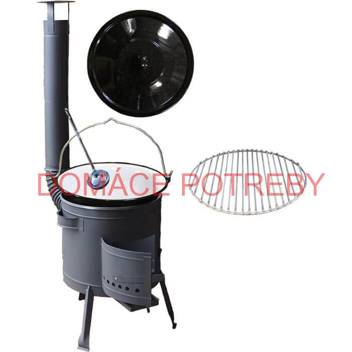 Smaltovaný kotlík 25 L + Nerezový rošt 45 cm + nízka žiaruvzdorná kotlina 42 cm PLUS 600