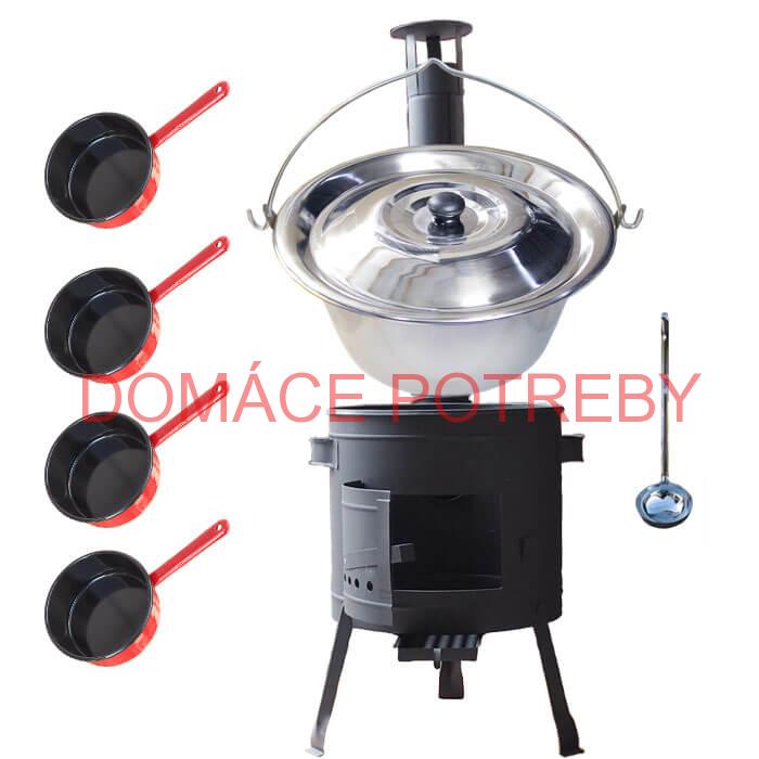 Nerezový kotlík 22 L (0,8 mm) INOX + smaltované rajnice 4 ks + nízka žiaruvzdorná kotlina 42 cm PLUS 600