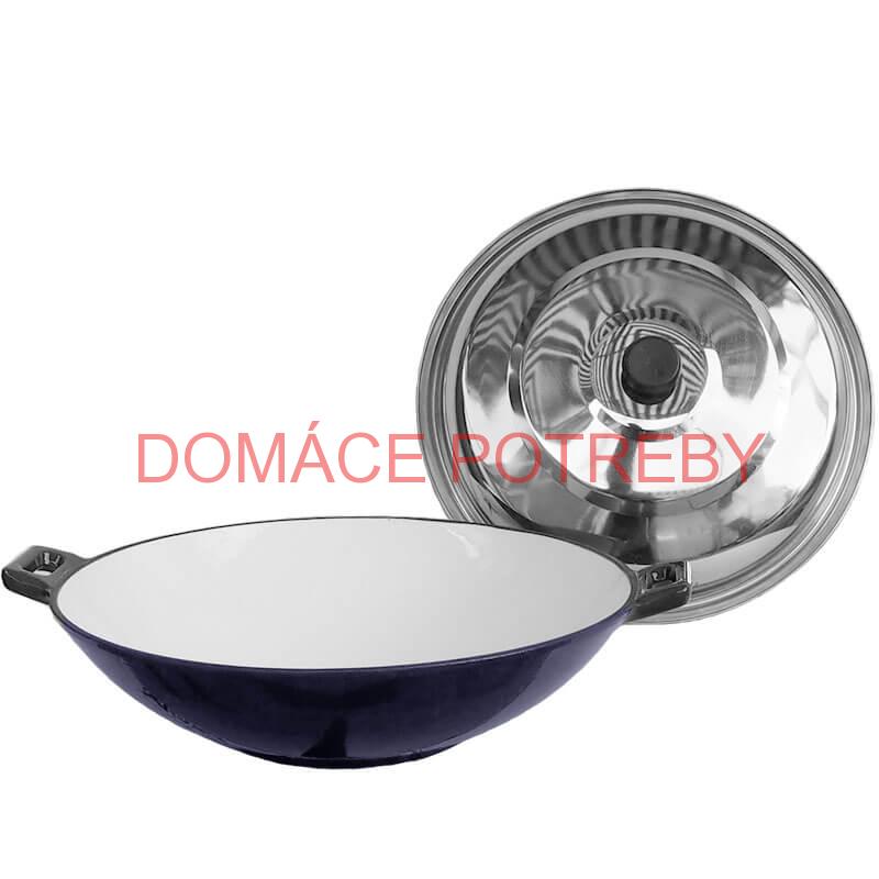 Liatinový wok – smaltovaný povrch 37 cm + nerezová pokrievka