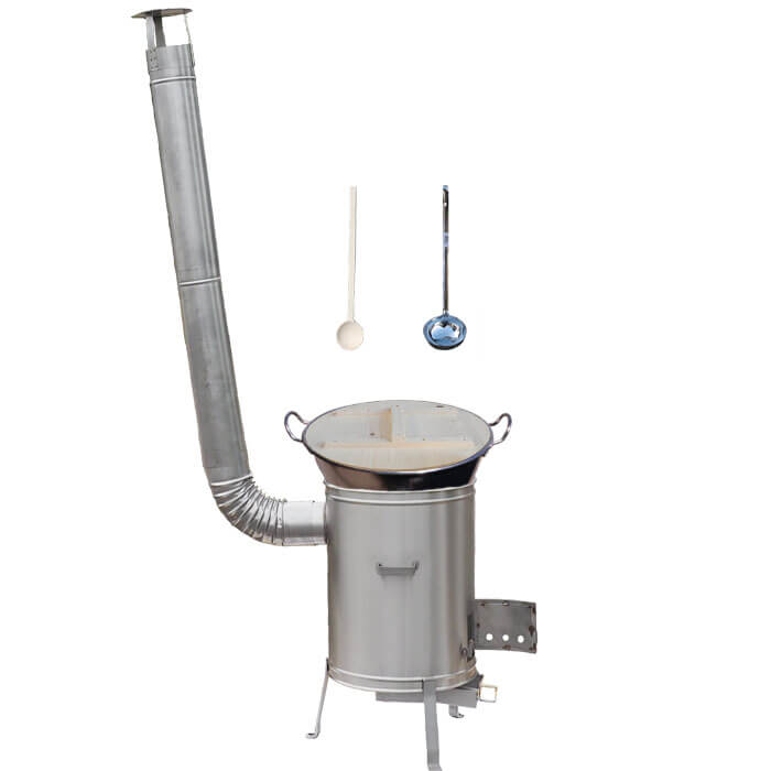 Zabíjačkový nerezový kotol 100 L + nerezová kotlina 60 cm + vareška a naberačka