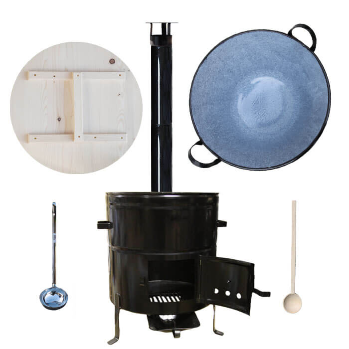 Smaltovaný kotol 100 L + kovová kotlina 60 cm + vareška a naberačka BIG PARTY