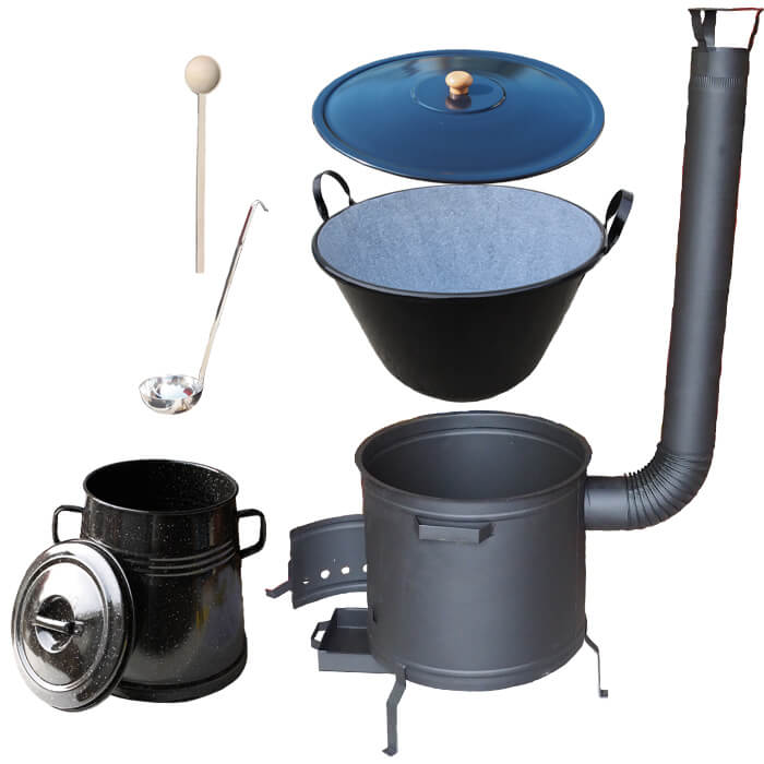 Smaltovaný kotol 60 L + žiaruvzdorná kotlina 53 cm PLUS 600 + Nádoba na masť 10 L
