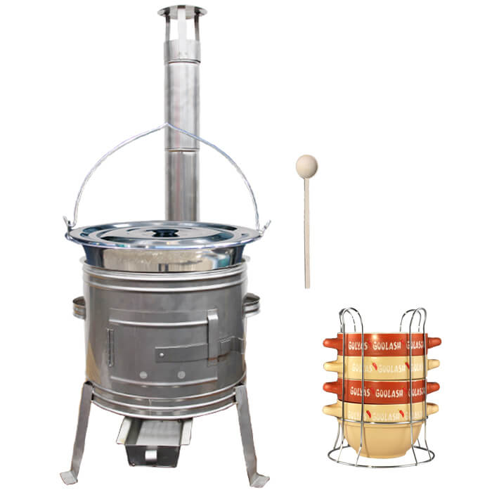 Nerezový kotlík 22 L (0,8 mm) INOX + misky na guláš 4 ks + nerezová kotlina 42 cm TOPLUX
